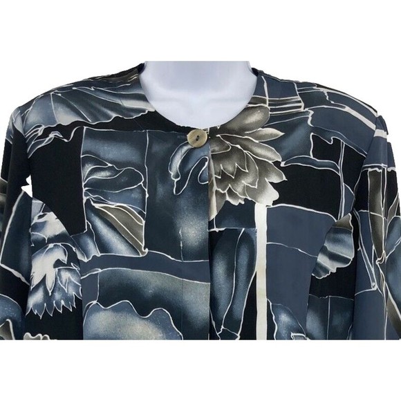 Vintage Button Up Long Sleeve Blue Black Blouse Jacket Womens Small Bora Bora - Picture 3 of 12